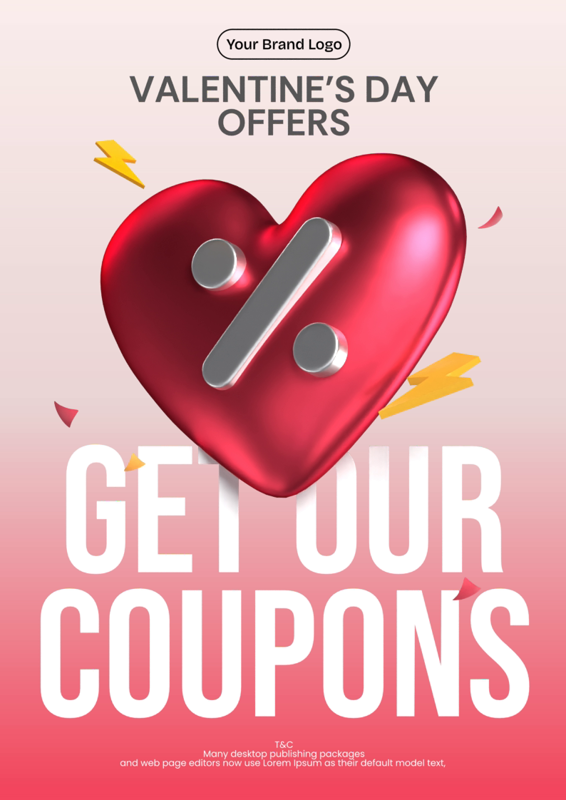 Valentine's Day Big Heart Discount Symbol Sale Promotion Post 3D Template