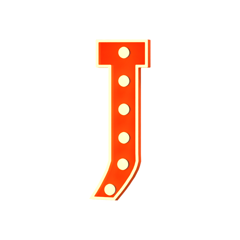 J Letter 3D Shape Marquee Lights Text 3D Graphic