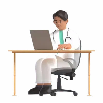 Male Doctor At Desk 3D Illustration