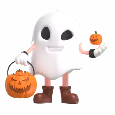 Halloween Ghost Pumpkin In Hand 3D Graphic