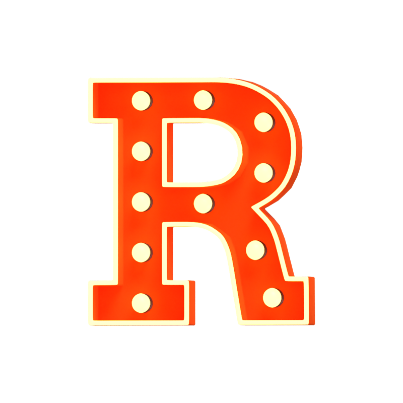 R Letter 3D Shape Marquee Lights Text 3D Graphic