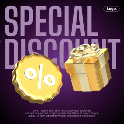 3D Instagram Post for Marketing Ads about Special Discount with Percentage and Giftbox Illustration 3D Template