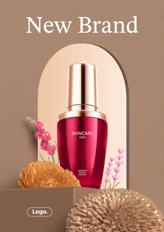 Beauty Ads Design with Flowers Around and A Product 3D Poster