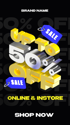 Sale Event Post With Half Price Discount Online & In Store Shop Now 3D Template