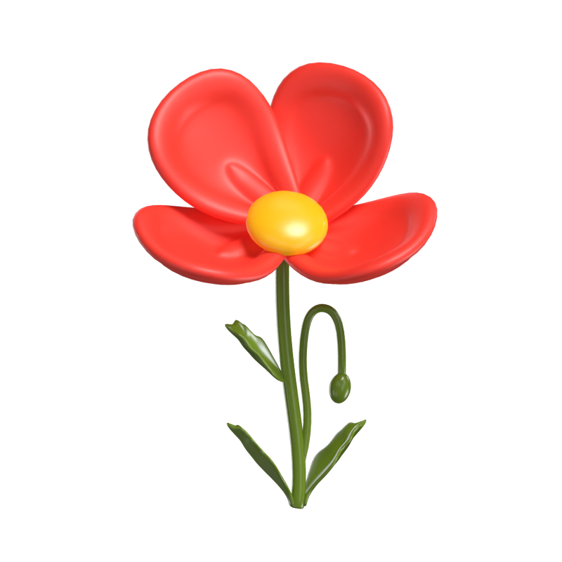 3D Niedlicher Mohn mit Knospen Verspieltes Florales Ensemble