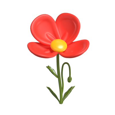 3D Cute Poppy With Buds Playful Floral Ensemble 3D Graphic
