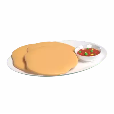 3D Tres trozos de pan Canai con verduras y salsa de carne aparte 3D Graphic