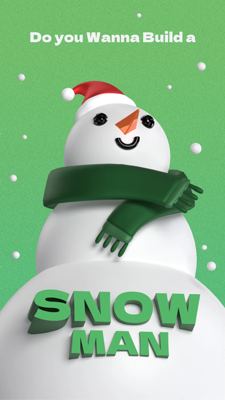 Snow Man With Red Santa Hat And Green Scarf 3D Template