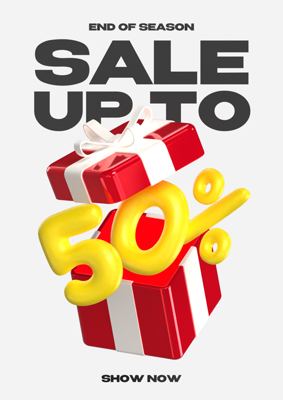 Sale Event Post Showing Gift Box Present With Half Price Discount  3D Template