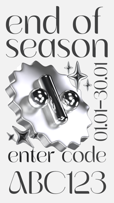 Season Sale Vertical Poster In Gray Metal Vibe Featuring Big Silver Percentale Badge 3D Template