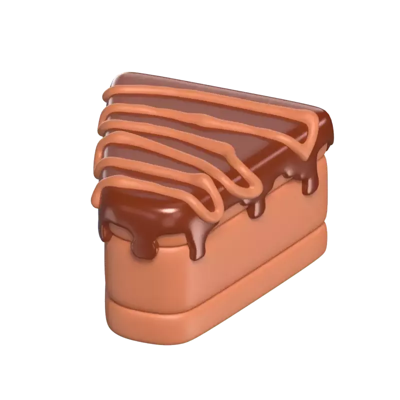 Fatia de bolo de chocolate 3D com cobertura e glacê 3D Graphic