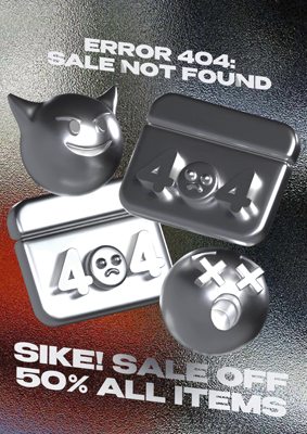 Metallic Emoji Y2K Hiphop 404 Error Not Found Sale Cool Grainy Gradients 3D Template