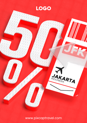 Plane Ticket Sale Promotion 50% Poster 3D Template