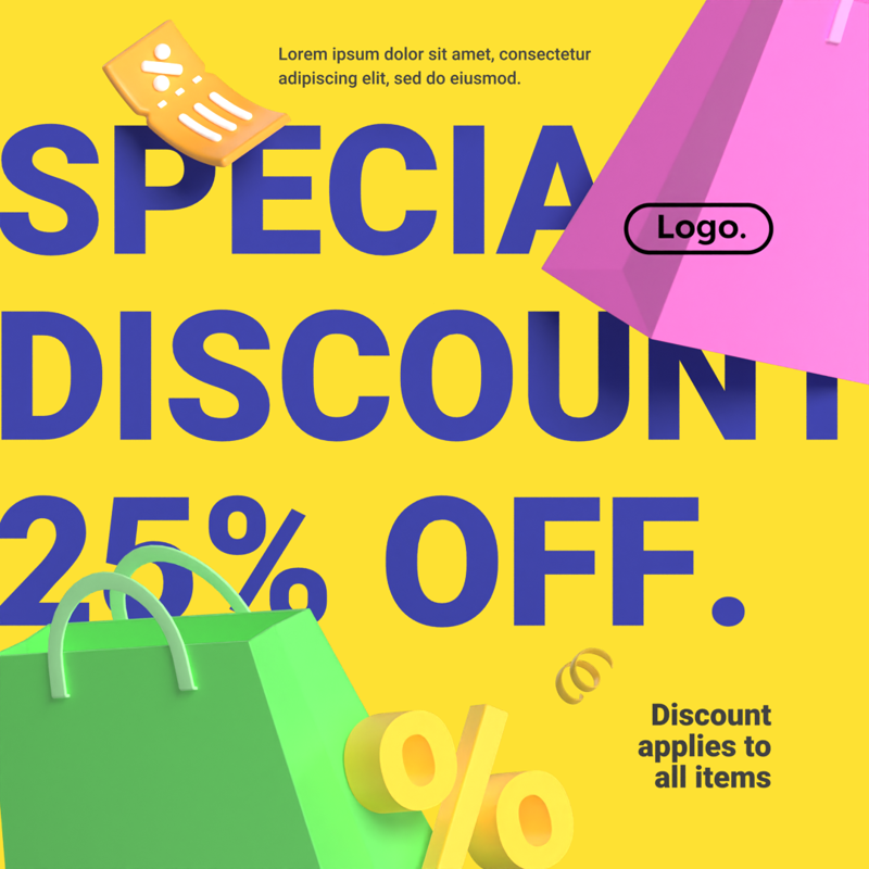 Discount Announcement for Sale Event with Voucher, Percentage and Shopping Bags 3D Template