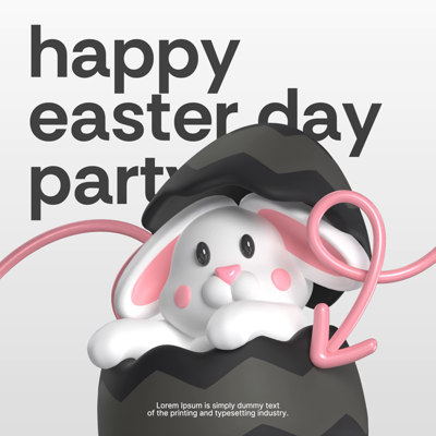 Happy Easter Day Party Invitation With Rabbit In Eggshell 3D Template 3D Template