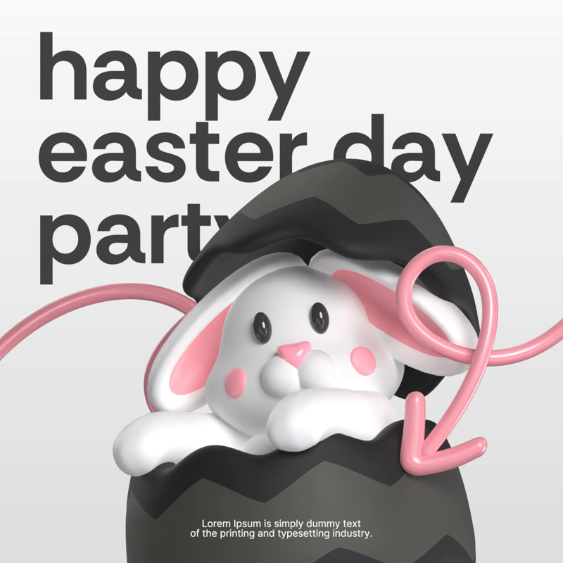 Happy Easter Day Party Invitation With Rabbit In Eggshell 3D Template