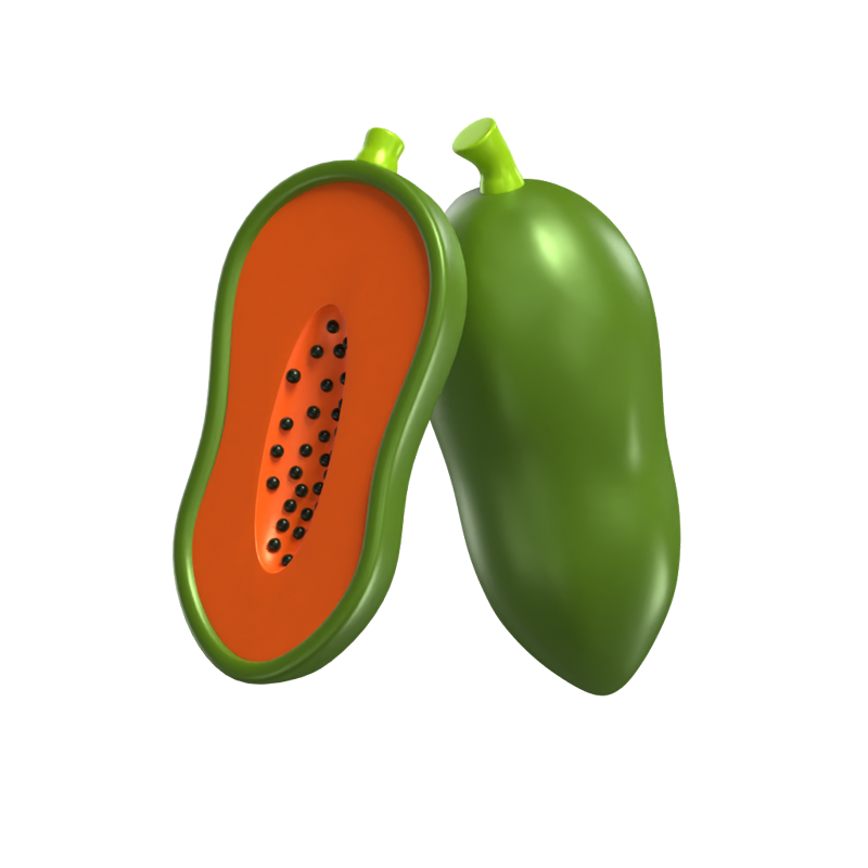 3D Papaya Model Whole Fruit And A Sliced One 3D Graphic