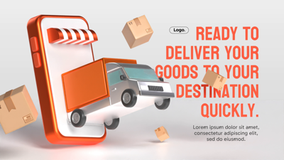 Quick Delivery Ads Design with Cargo Car, A Phone and Boxes 3D Web Banner 3D Template
