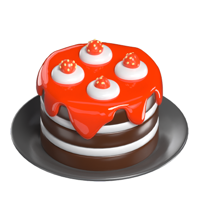 3D Cake With Strawberry Topping 3D Graphic