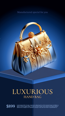 Luxurious Bag Ads Design with Simple Podium and Stunning Gradient Background 3D Template 3D Template