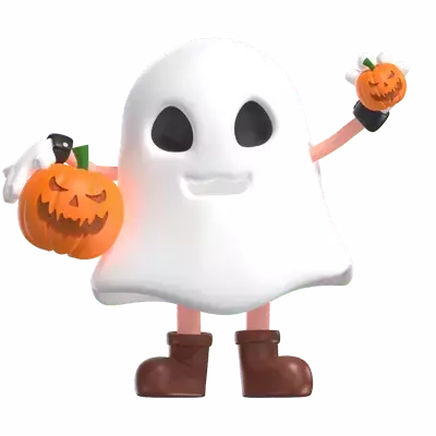 Halloween Ghost Give Pumpkin 3D Graphic