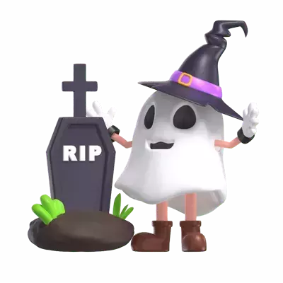 Halloween Ghost With Tombstone 3D Graphic