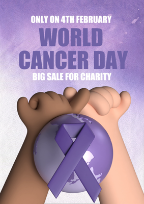 World Cancer Day Purple Rubbon Earth People Pinky Swear United Charity Sale 3D Template