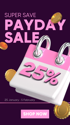 Payday Sale Commerce Poster 25 % With Gold Coins Decoration 3D Template