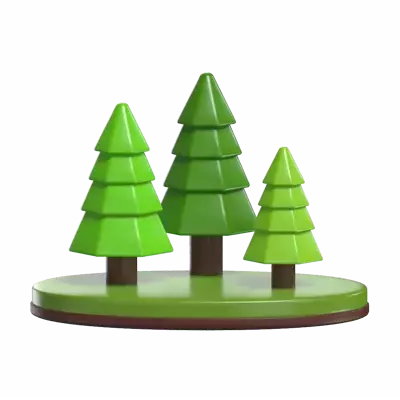 3D Forest With Three Trees 3D Graphic