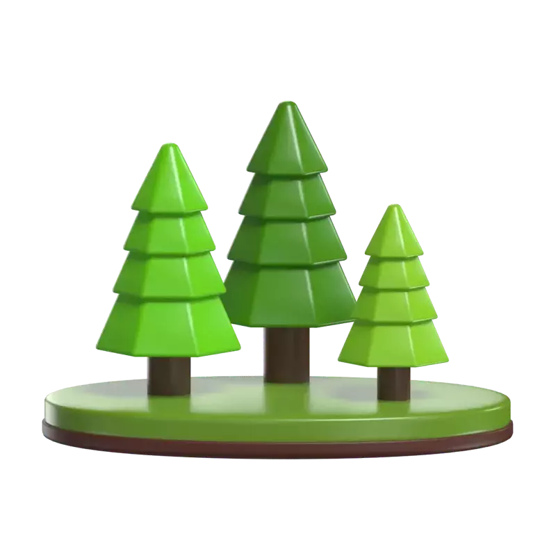 3D Forest With Three Trees