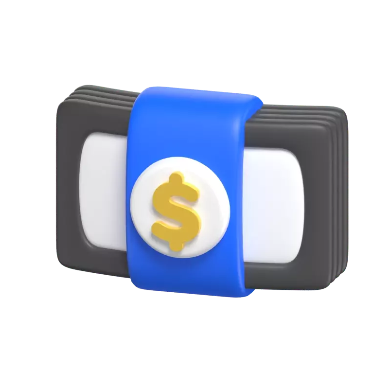 3D Bent Money Bundle With Blue Band 3D Graphic