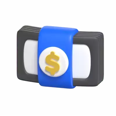 3D Bent Money Bundle With Blue Band 3D Graphic