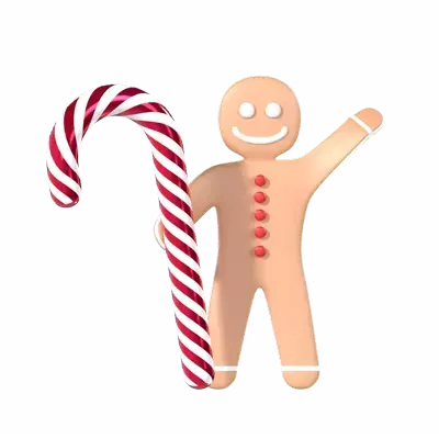Gingerbread With Candy Cane 3D Graphic