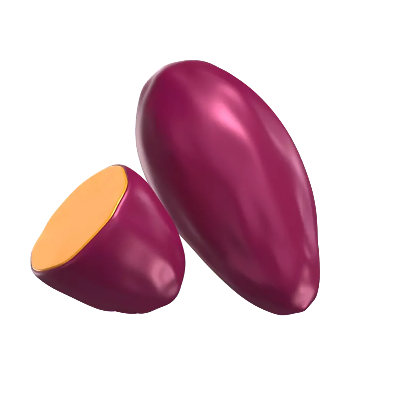 3D Sweet Potato Model And A Sliced Sweet Potato On Side 3D Graphic
