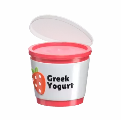 3D Strawberry Greek Yogurt Jar With Lid Off 3D Graphic