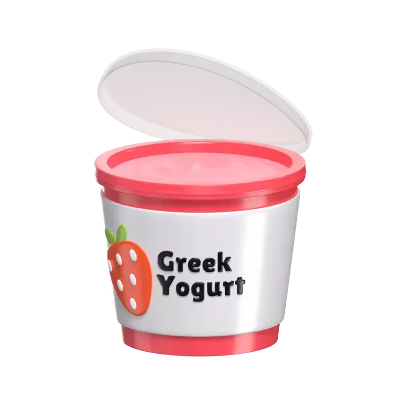 3D Strawberry Greek Yogurt Jar With Lid Off 3D Graphic