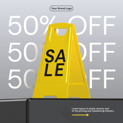 Promotion Marketing Post With SALE Yellow Plastic Sign 3D Template 3D Template