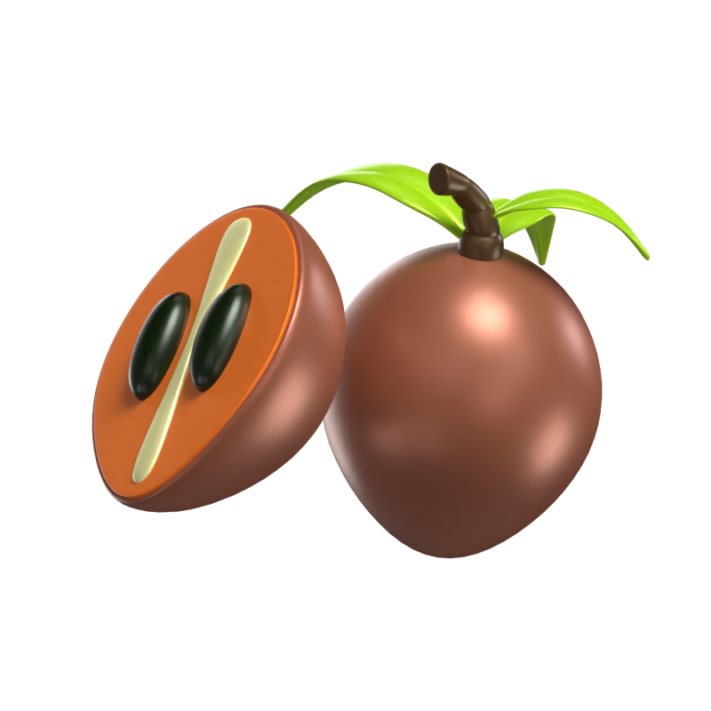3D Sapodilla Model Whole Fruit And A Pulp Exposed One 3D Graphic