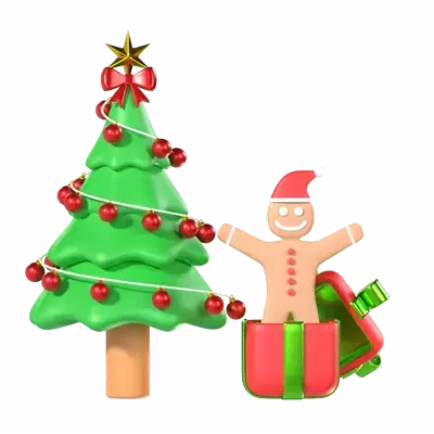 Christmas Tree And Gingerbread 3D Graphic