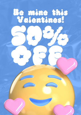 Sweet Valentines Day Pastel EmojI Loving Heart Sale Promotion Post 3D Template