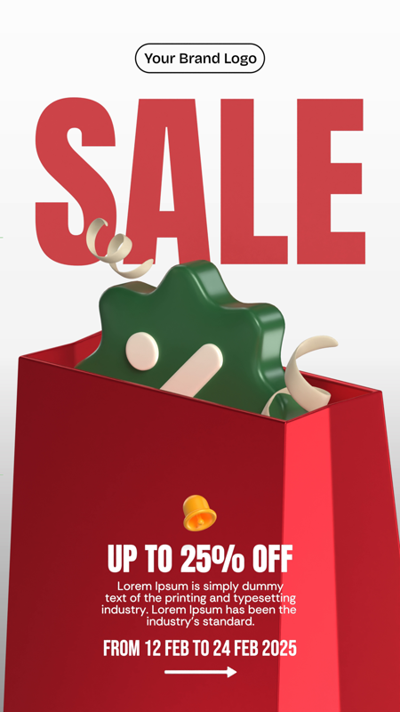 Minimalist Promotion Sale Post With Big Red Bag 3D Template
