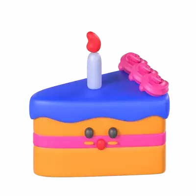 Slice Of Cake 3D Modell mit Kerze & Amazed Face Expression 3D Graphic