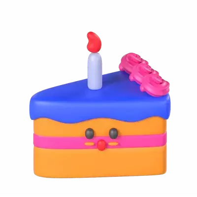 Slice Of Cake 3D Model With Candle & Amazed Face Expression 3D Graphic