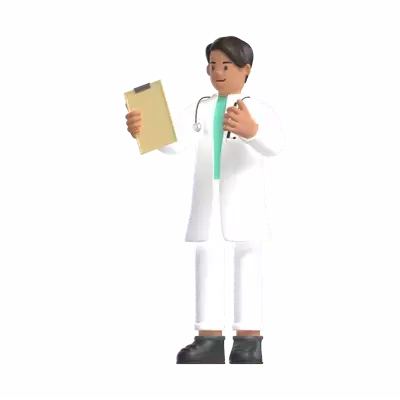 Male Doctor Bring Clipboard and Pen 3D Illustration