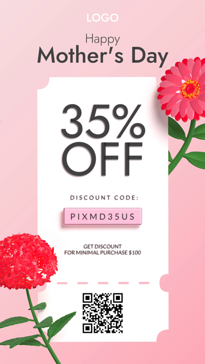 Discount Code Happy Mother Day Pink With 3D Flower