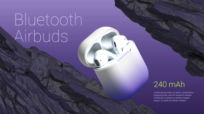 Airbuds Product Display with Stone and Gradient Background 3D Banner 3D Template