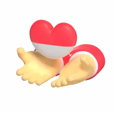 3D Hands With Indonesia Colored Heart 3D Graphic