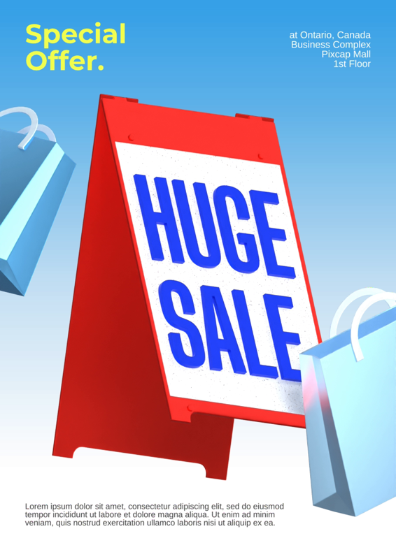 Marketing Ads about Huge Sale with Shopping Bags and Board 3D Poster