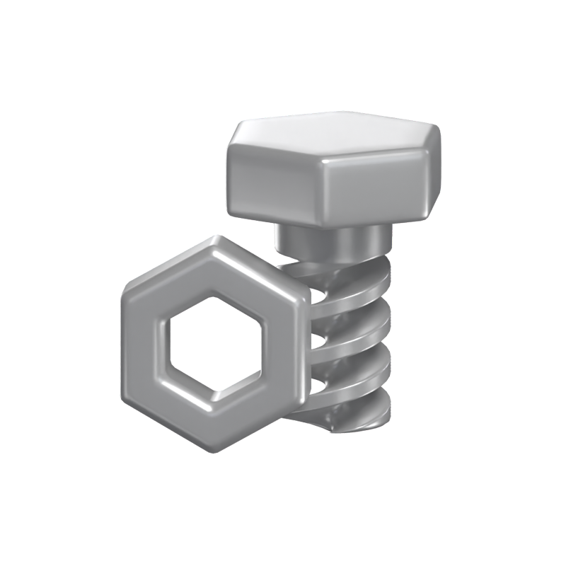 3D Um par de parafusos e porcas