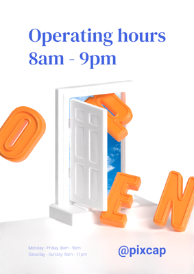 Operating Hours Announcement with an Open Door 3D Template
